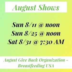 August 2024 mixing it up with Sat morning shows and Sunday afternoon shows!